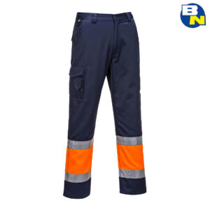 Pantalone alta visibilità blu e arancio bicolore dal lavoro